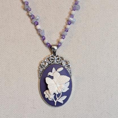 ✨Petalwing Whisper✨| Blue Lace Agate & Howlite 3D Butterfly Cameo Necklace with Toggle Clasp