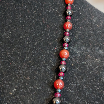 ✨Lady Sangoire✨| Red Agate & Onyx Necklace with Skeleton Cameo Pendant