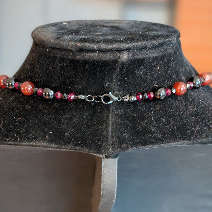 ✨Lady Sangoire✨| Red Agate & Onyx Necklace with Skeleton Cameo Pendant