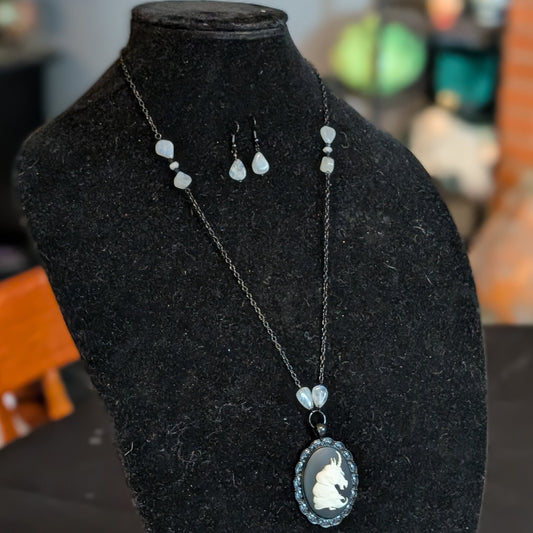 ✨Celestiax✨| Unicorn Cameo Necklace with Rainbow Moonstone Accents & Matching Earrings