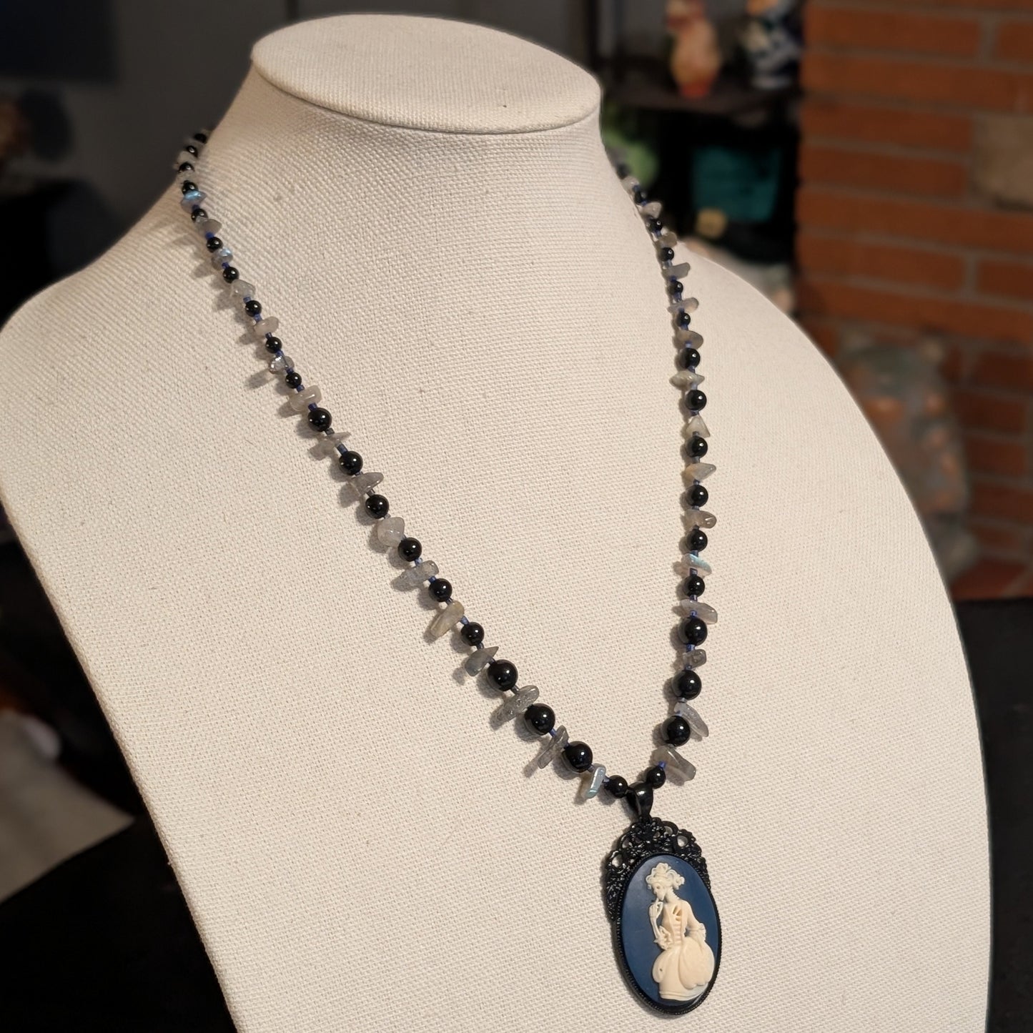✨Midnight Confidante✨| Labradorite, Onyx, & Lapis Skeletal Cameo Necklace