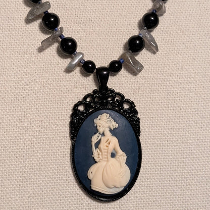 ✨Midnight Confidante✨| Labradorite, Onyx, & Lapis Skeletal Cameo Necklace