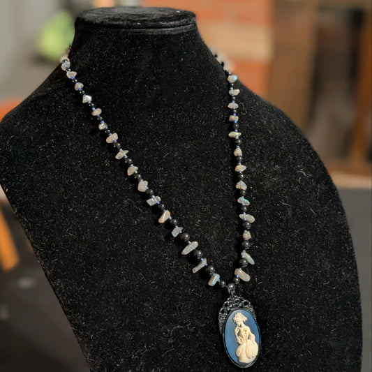 ✨Midnight Confidante✨| Labradorite, Onyx, & Lapis Skeletal Cameo Necklace