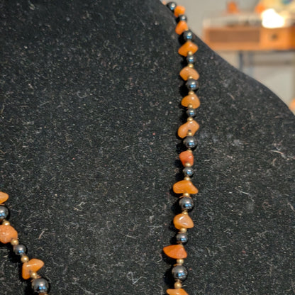 ✨Maravilla Muerta✨| Orange Aventurine & Onyx Skeletal Cameo Talisman Necklace