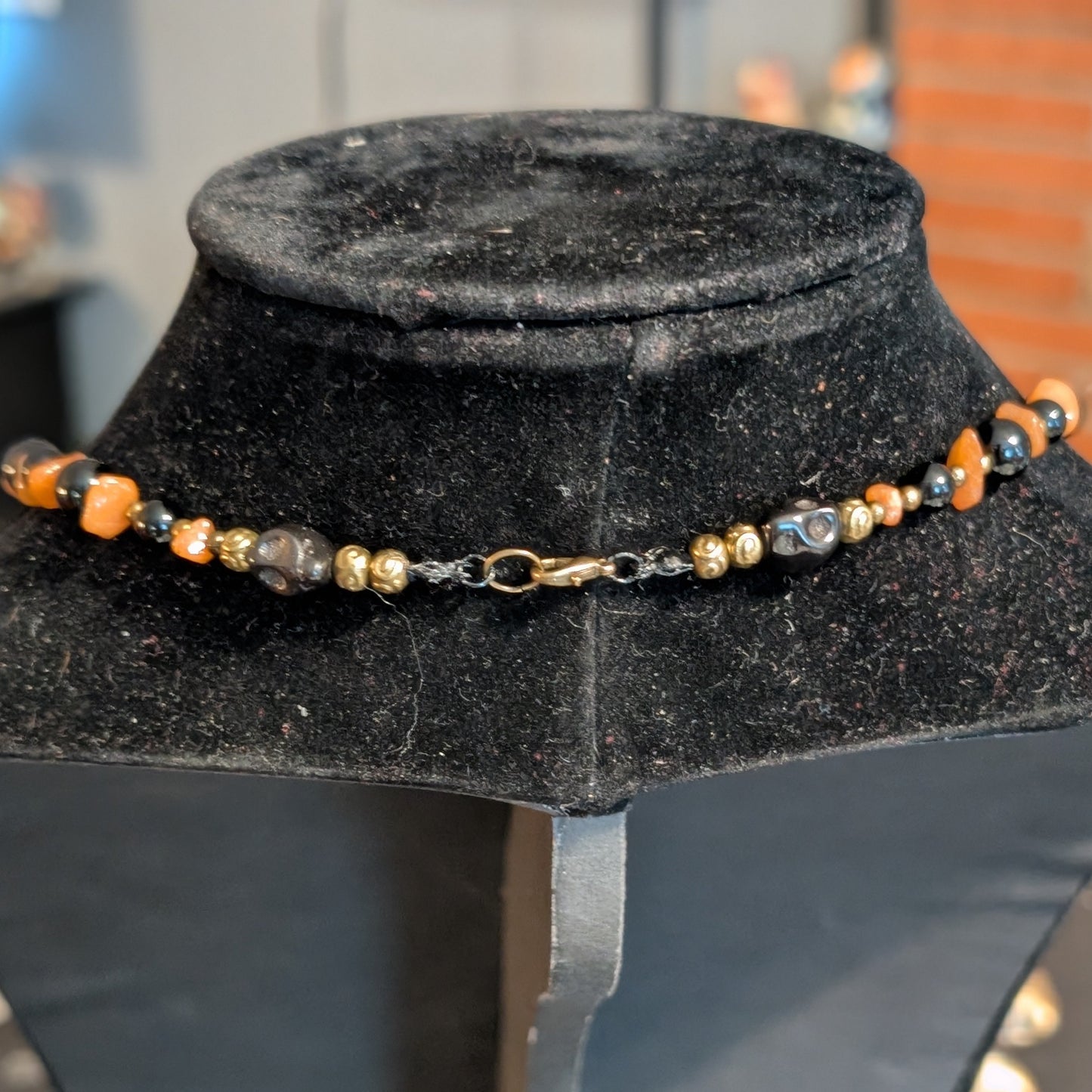 ✨Maravilla Muerta✨| Orange Aventurine & Onyx Skeletal Cameo Talisman Necklace