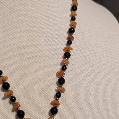 ✨Maravilla Muerta✨| Orange Aventurine & Onyx Skeletal Cameo Talisman Necklace