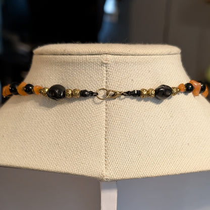 ✨Maravilla Muerta✨| Orange Aventurine & Onyx Skeletal Cameo Talisman Necklace