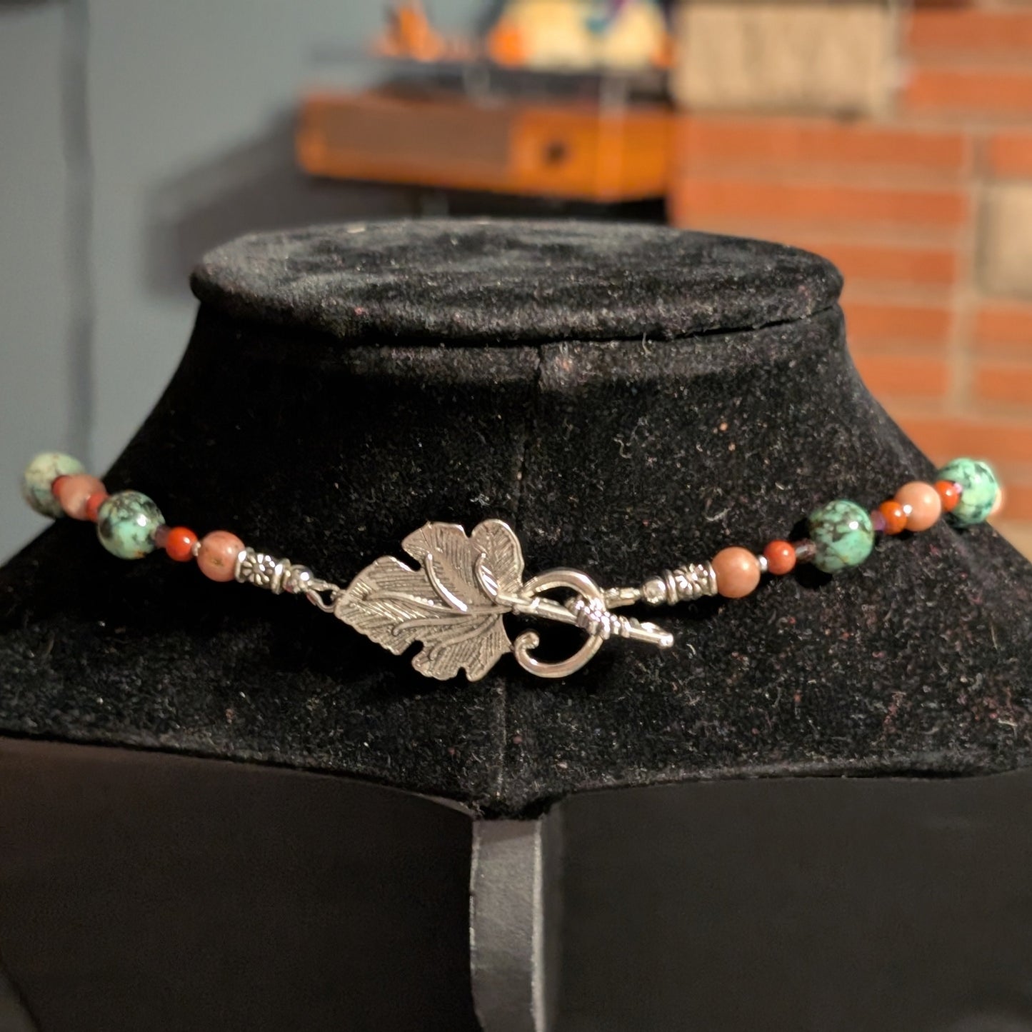 ✨Rising Moonblossom✨| Fae Crescent Moon Pendant Necklace With Red Jasper, African Turquoise, & Toggle Clasp