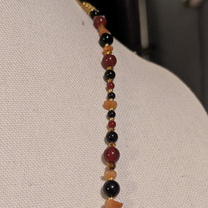 ✨Mariskullisman✨| Red Agate, Onyx, & Orange Aventurine Marigold Skull Cameo Necklace