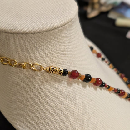 ✨Mariskullisman✨| Red Agate, Onyx, & Orange Aventurine Marigold Skull Cameo Necklace