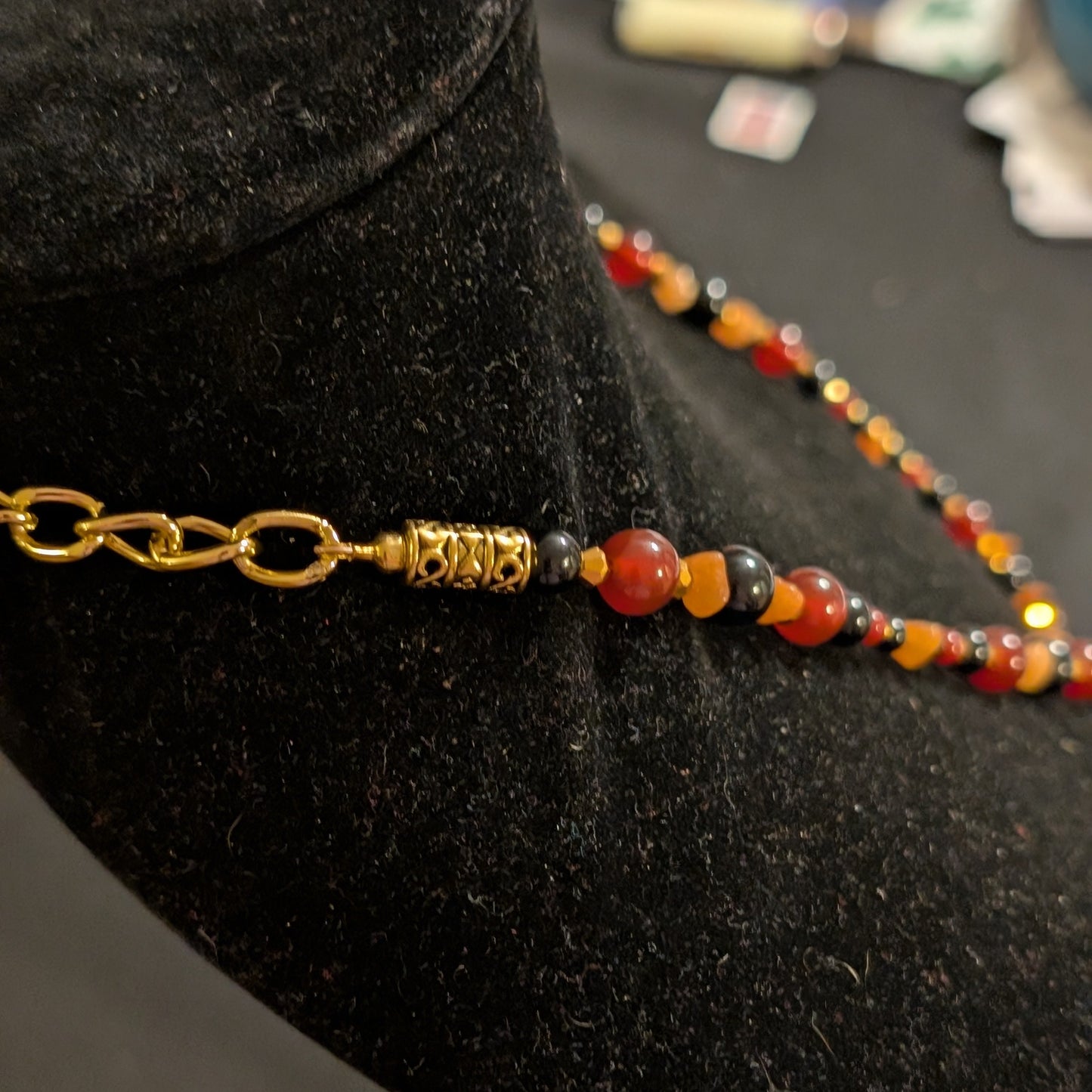 ✨Mariskullisman✨| Red Agate, Onyx, & Orange Aventurine Marigold Skull Cameo Necklace