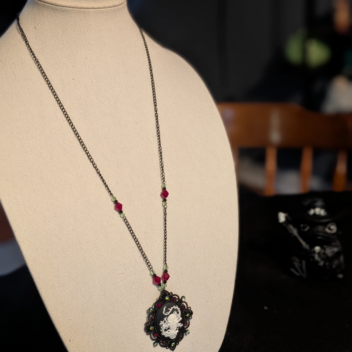 ✨Venombra✨| Skull & Serpent Cameo Necklace with Crimson & Venom-Green Crystals