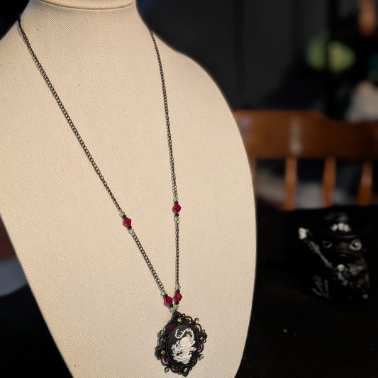 ✨Venombra✨| Skull & Serpent Cameo Necklace with Crimson & Venom-Green Crystals