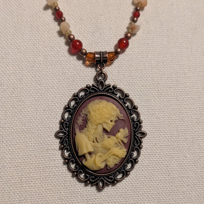 ✨Lady Petrifall✨| Red Jade & Yellow Calcite Cameo Necklace with Copper Leaf Clasp