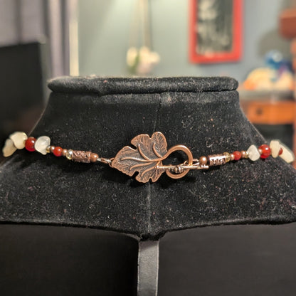 ✨Lady Petrifall✨| Red Jade & Yellow Calcite Cameo Necklace with Copper Leaf Clasp