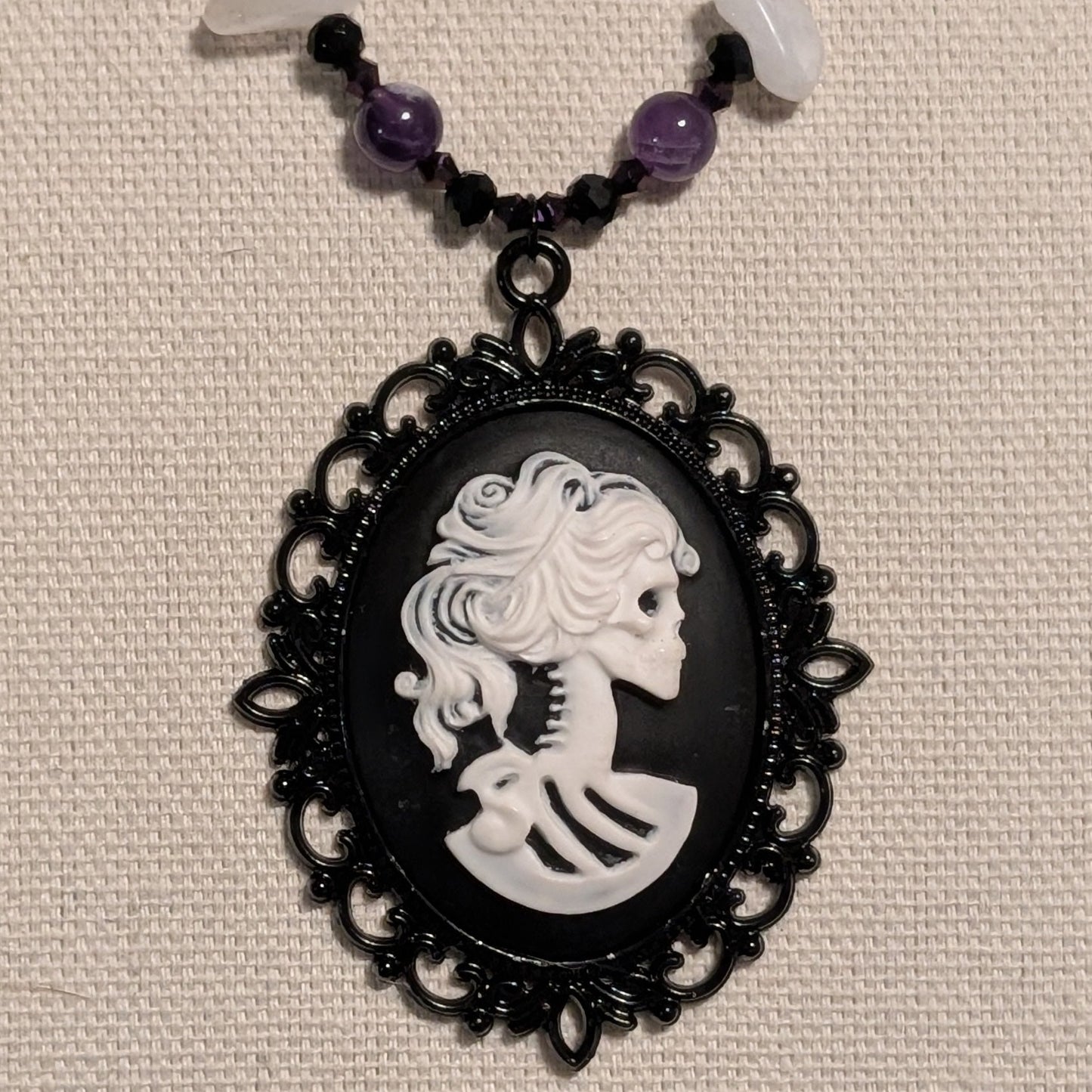 ✨Wraithora✨| Amethyst & Malaysia Quartz Skeleton Cameo Necklace