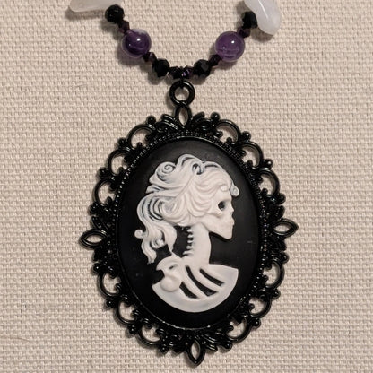 ✨Wraithora✨| Amethyst & Malaysia Quartz Skeleton Cameo Necklace