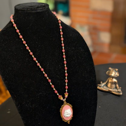 ✨Purrcilla✨| Rhodochrosite & Pink Morganite Cat Cameo Necklace