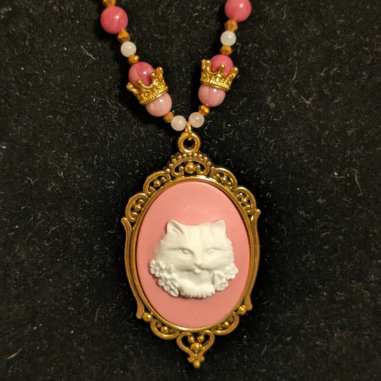 ✨Purrcilla✨| Rhodochrosite & Pink Morganite Cat Cameo Necklace