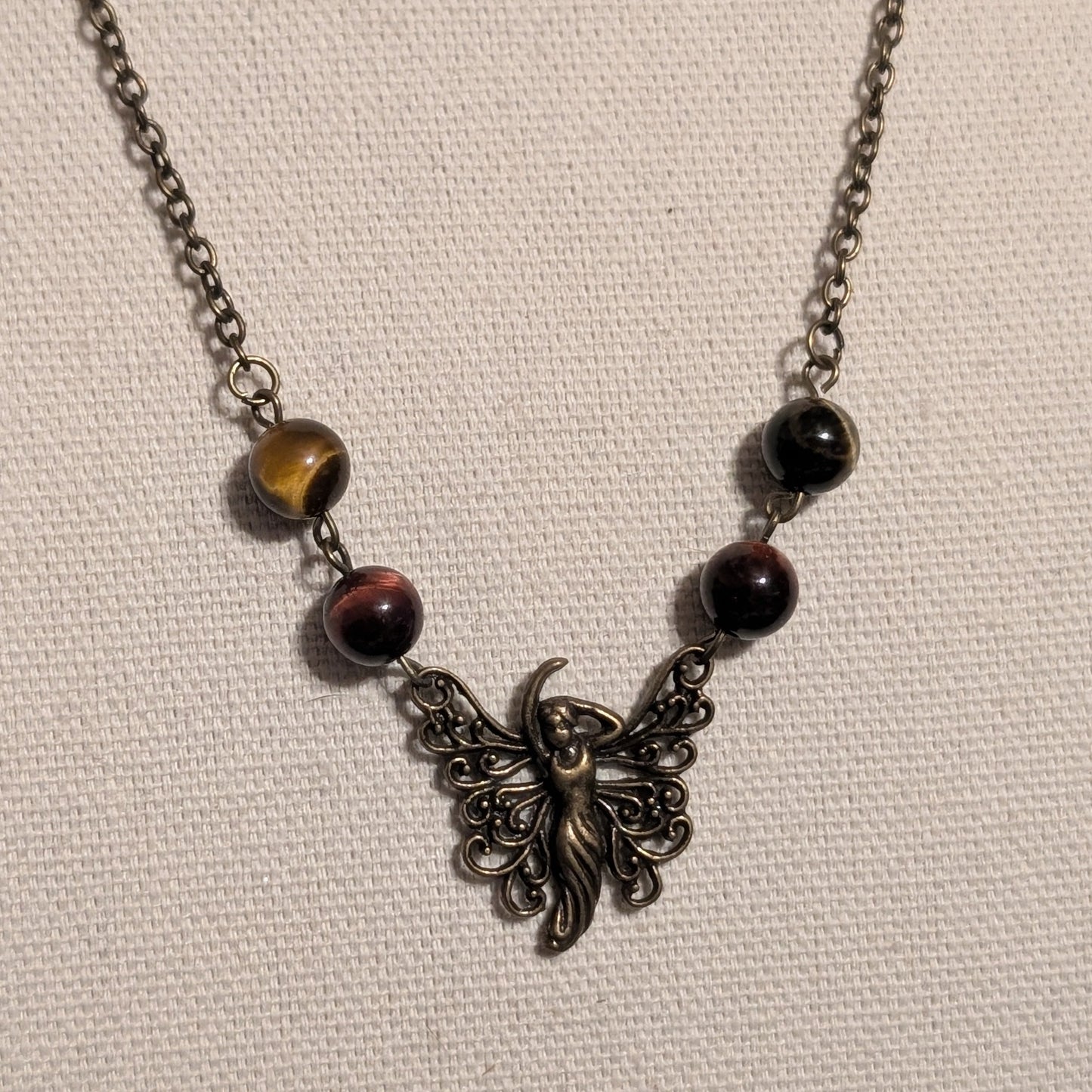 ✨Duskdervish✨| Bronze Fairy & Tri-Color Tiger's Eye Necklace