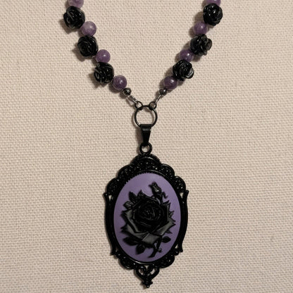 ✨Mournament Bloom✨| Lepidolite & Onyx Rose Cameo Necklace