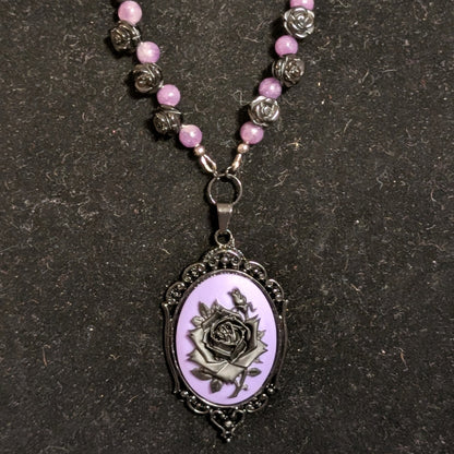 ✨Mournament Bloom✨| Lepidolite & Onyx Rose Cameo Necklace