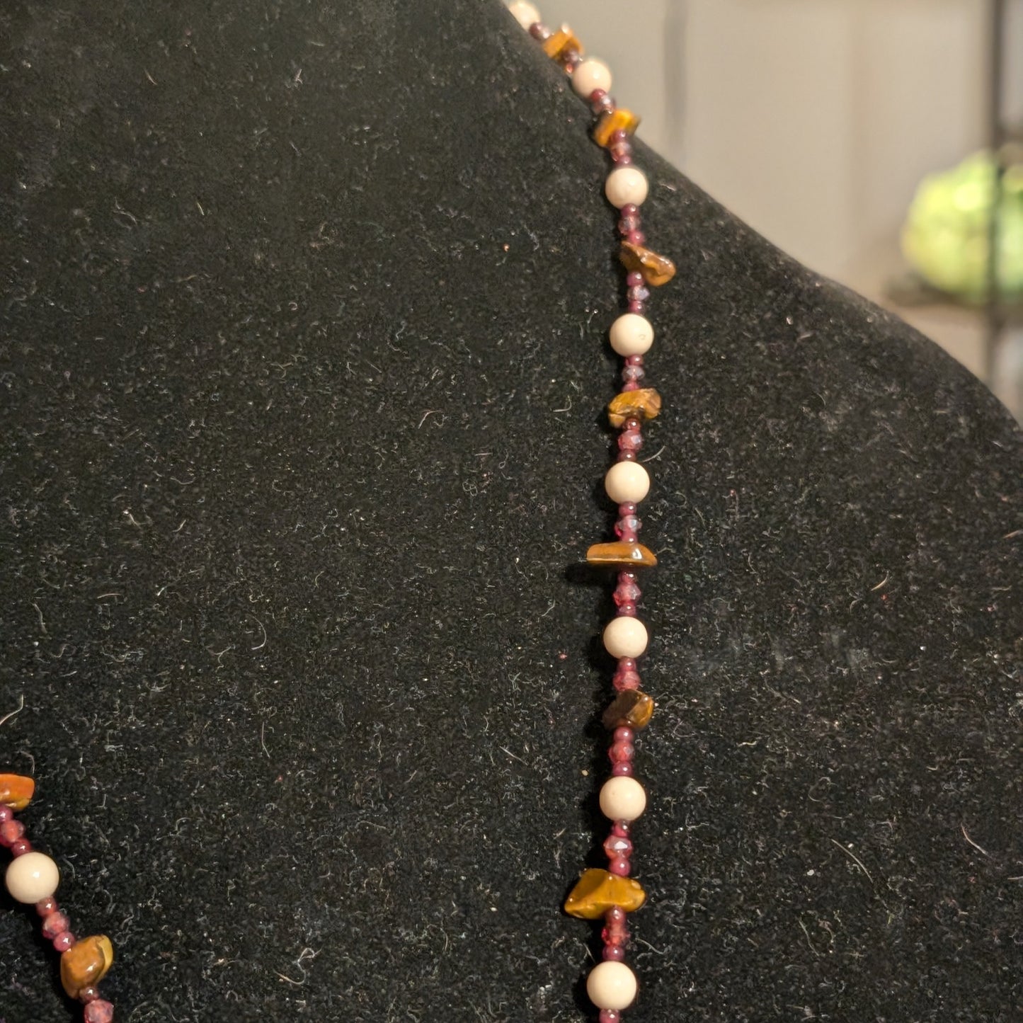 ✨Madame Foladrop✨| Garnet, Riverstone & Tiger’s Eye Skeleton Cameo Necklace