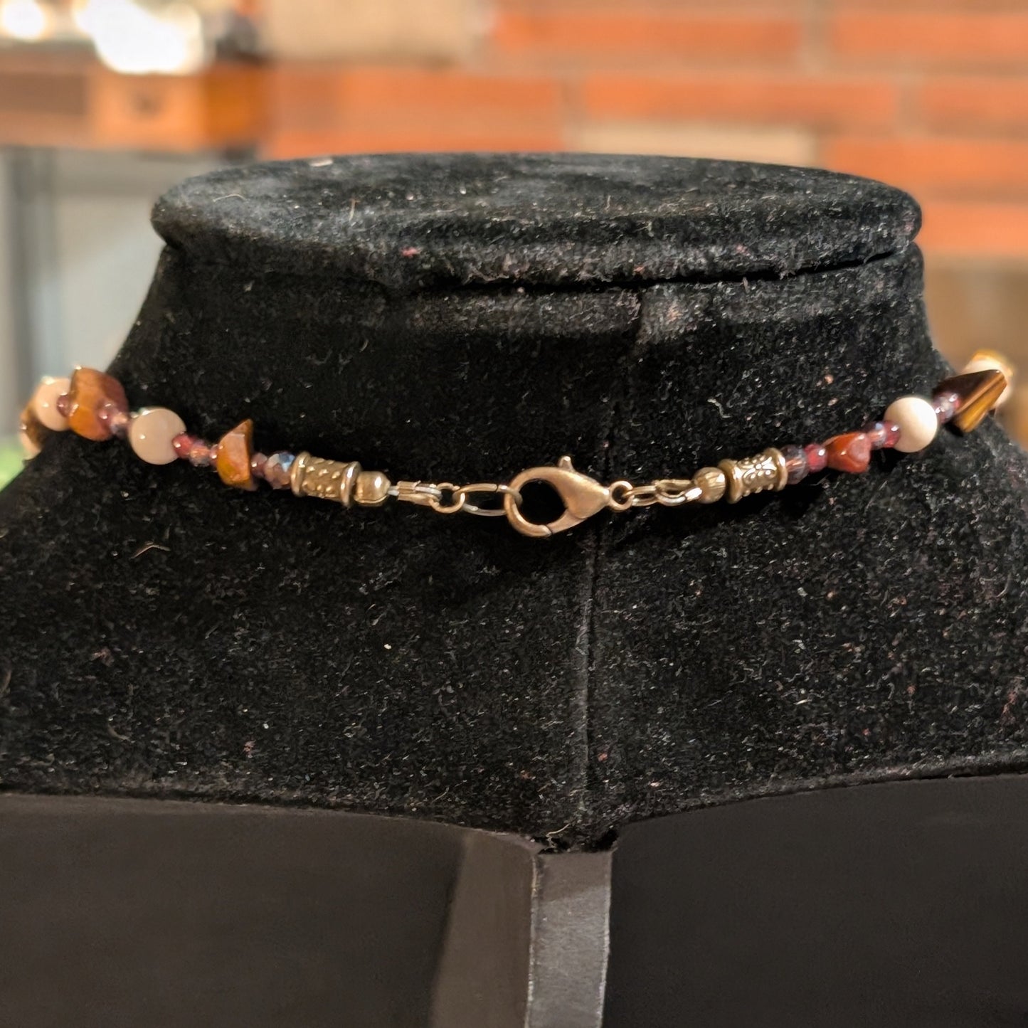 ✨Madame Foladrop✨| Garnet, Riverstone & Tiger’s Eye Skeleton Cameo Necklace