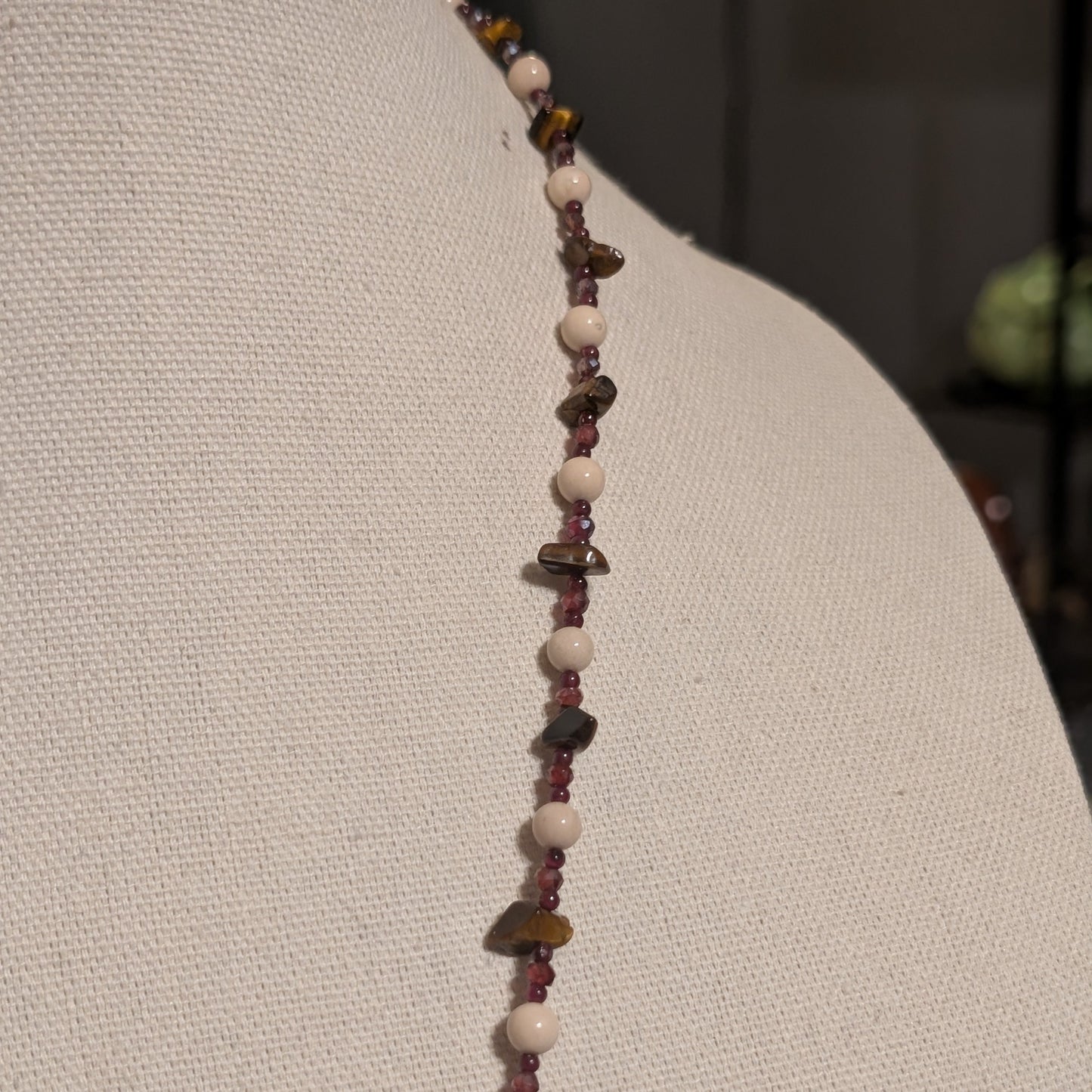 ✨Madame Foladrop✨| Garnet, Riverstone & Tiger’s Eye Skeleton Cameo Necklace