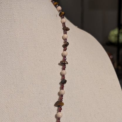 ✨Madame Foladrop✨| Garnet, Riverstone & Tiger’s Eye Skeleton Cameo Necklace