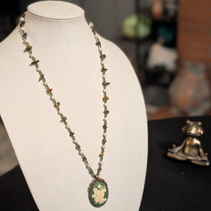 ✨Verdalis✨| Green Fairy Cameo Necklace in Tiger’s Eye & Riverstone