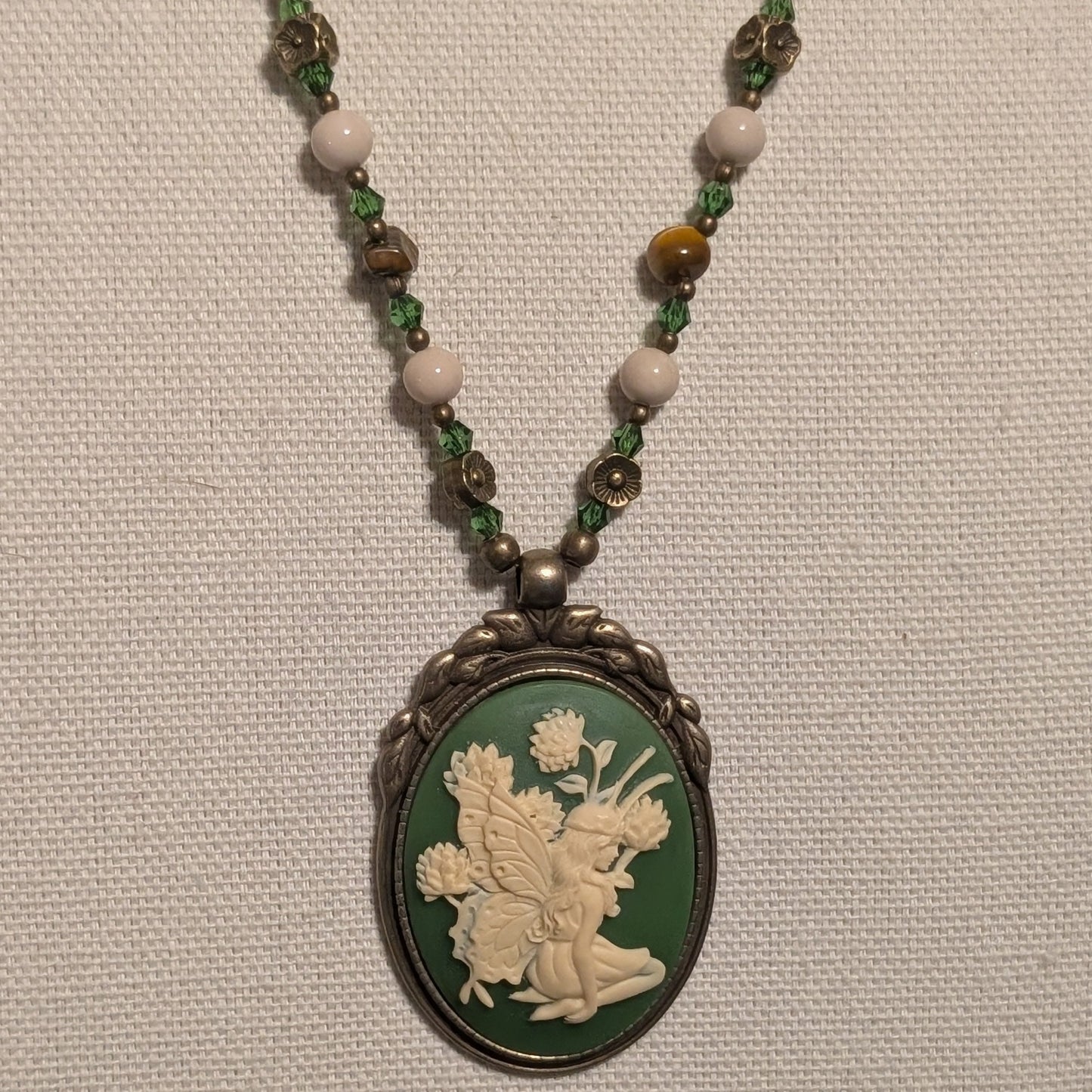 ✨Verdalis✨| Green Fairy Cameo Necklace in Tiger’s Eye & Riverstone