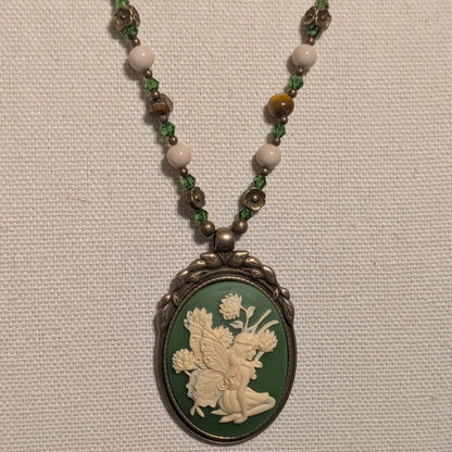 ✨Verdalis✨| Green Fairy Cameo Necklace in Tiger’s Eye & Riverstone