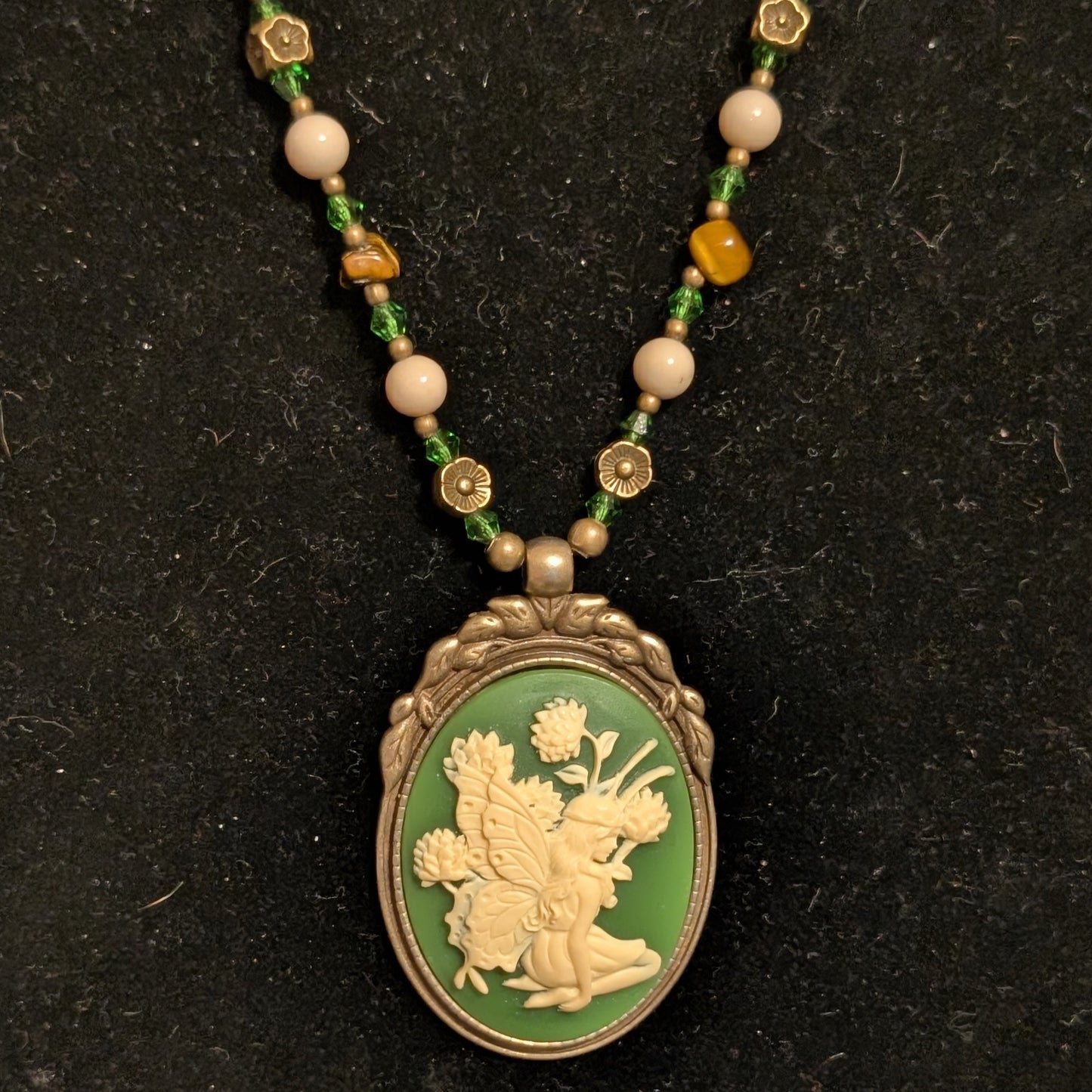 ✨Verdalis✨| Green Fairy Cameo Necklace in Tiger’s Eye & Riverstone