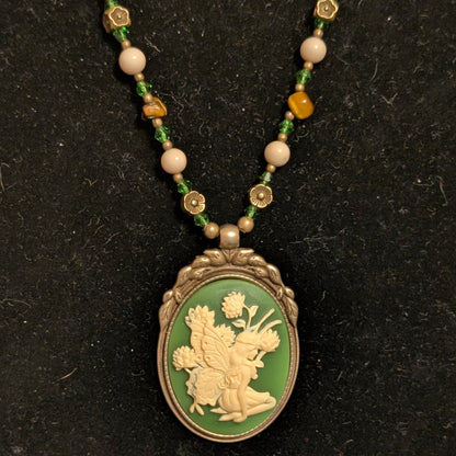 ✨Verdalis✨| Green Fairy Cameo Necklace in Tiger’s Eye & Riverstone