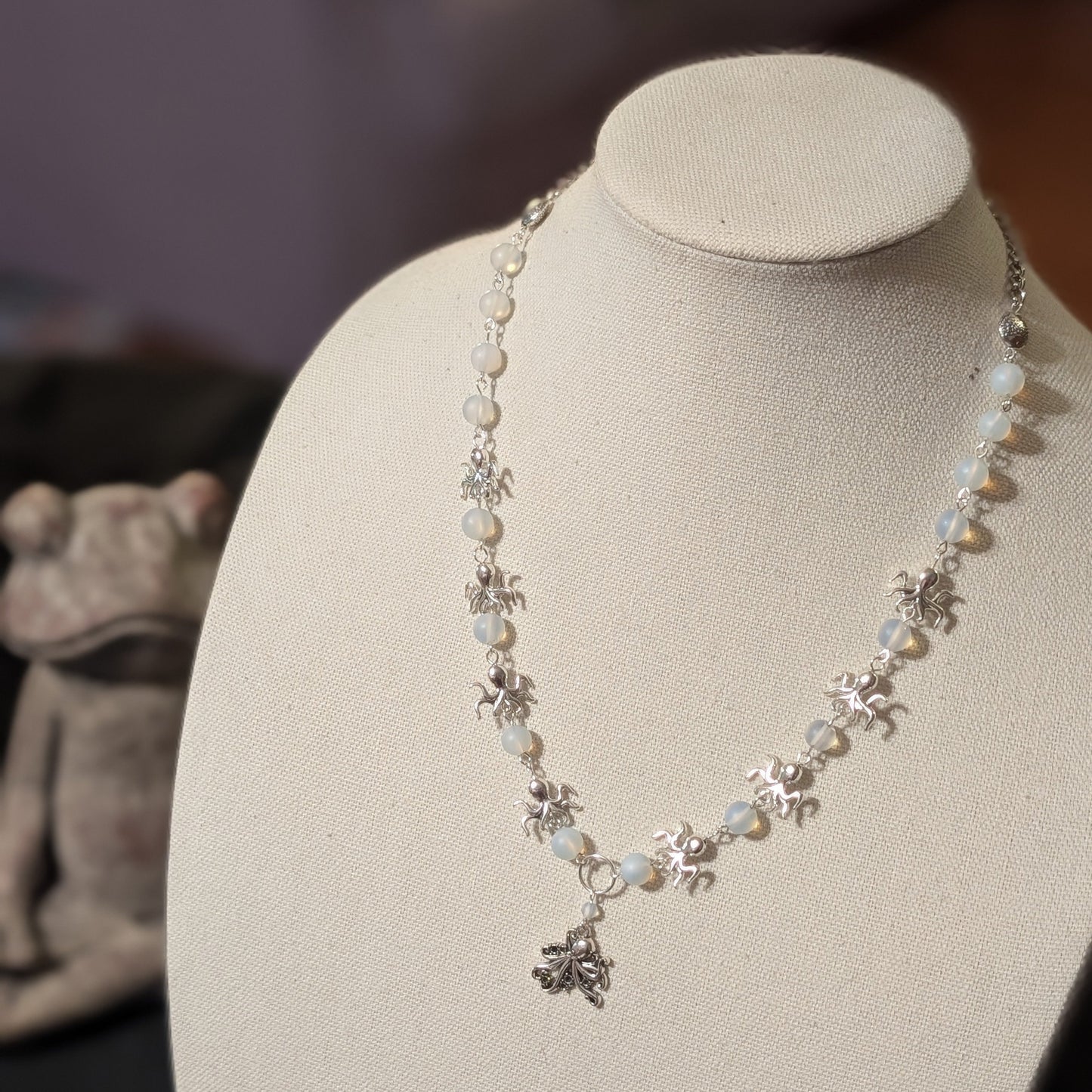 ✨Octopalle✨| Moonstone Opalite & Silver Octopus Necklace