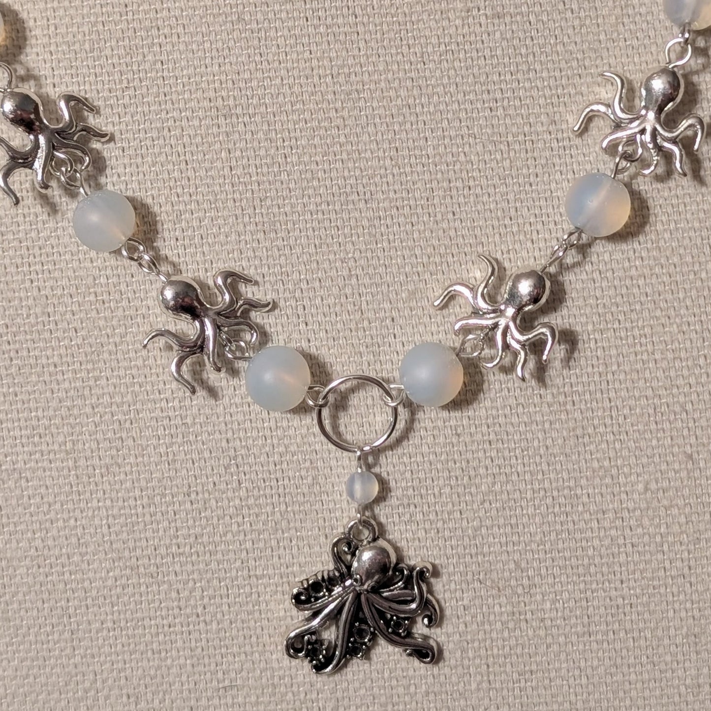 ✨Octopalle✨| Moonstone Opalite & Silver Octopus Necklace