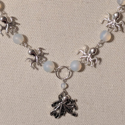 ✨Octopalle✨| Moonstone Opalite & Silver Octopus Necklace