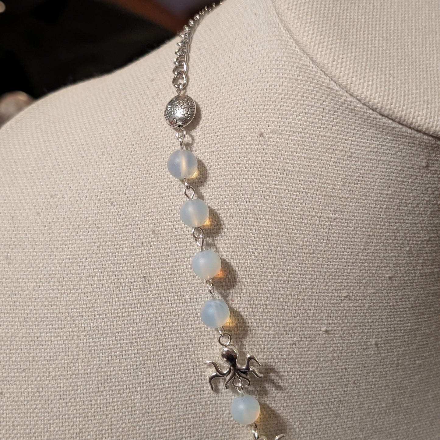 ✨Octopalle✨| Moonstone Opalite & Silver Octopus Necklace