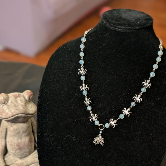 ✨Octopalle✨| Moonstone Opalite & Silver Octopus Necklace