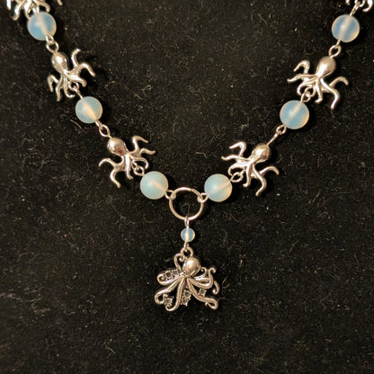 ✨Octopalle✨| Moonstone Opalite & Silver Octopus Necklace