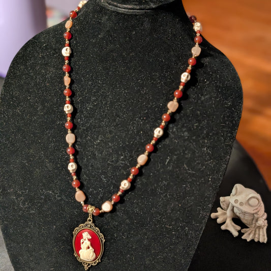 ✨Succubeloved✨| Red Jade & Sunstone Skull Cameo Necklace