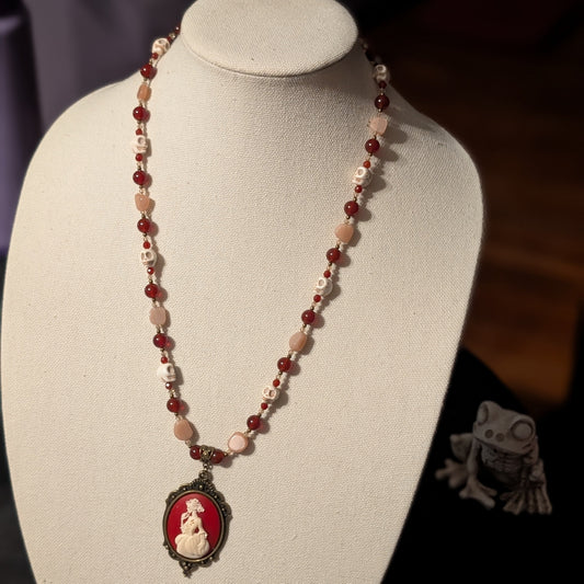 ✨Succubeloved✨| Red Jade & Sunstone Skull Cameo Necklace