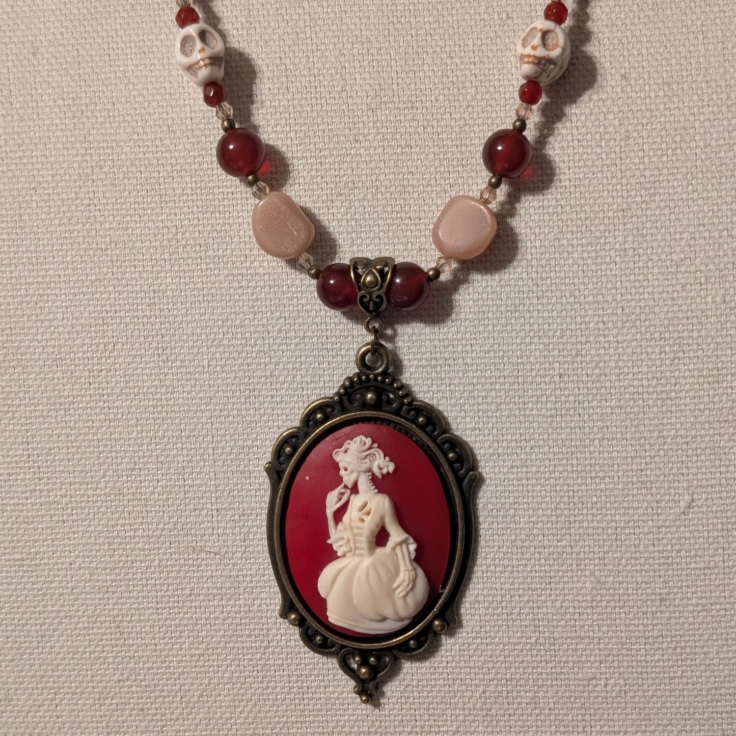 ✨Succubeloved✨| Red Jade & Sunstone Skull Cameo Necklace