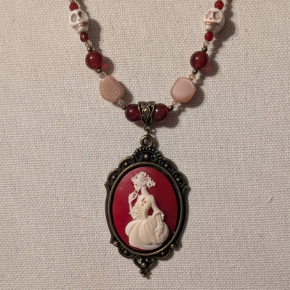 ✨Succubeloved✨| Red Jade & Sunstone Skull Cameo Necklace