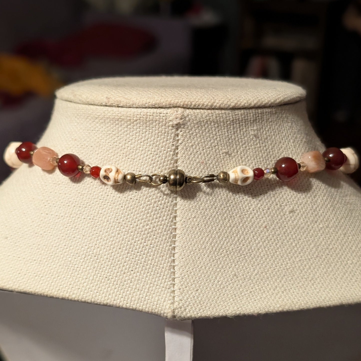 ✨Succubeloved✨| Red Jade & Sunstone Skull Cameo Necklace