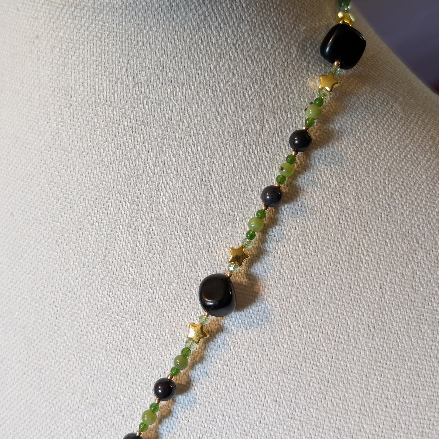 ✨Eidolaris✨| Green Jade & Obsidian Fairy Cameo Necklace