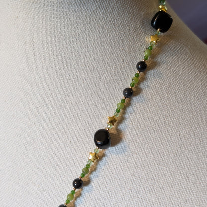 ✨Eidolaris✨| Green Jade & Obsidian Fairy Cameo Necklace
