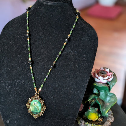 ✨Eidolaris✨| Green Jade & Obsidian Fairy Cameo Necklace
