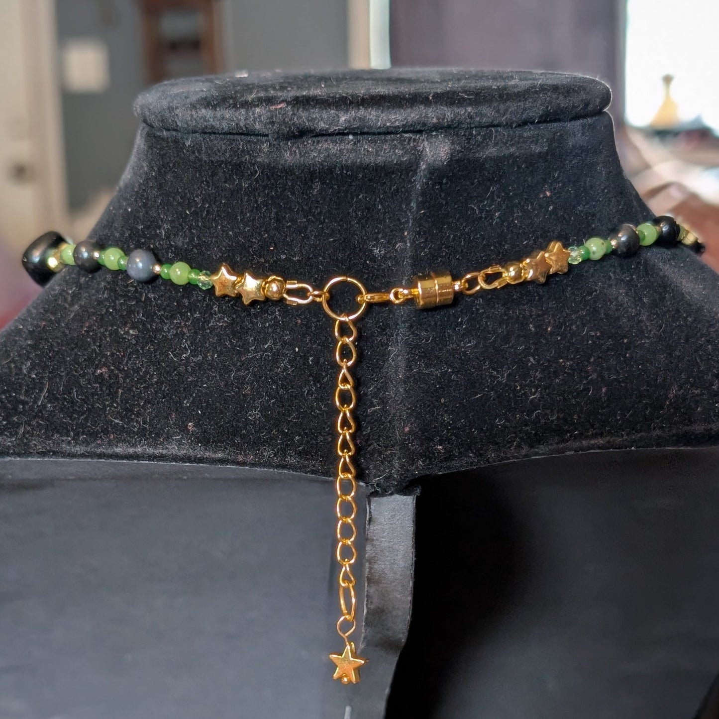 ✨Eidolaris✨| Green Jade & Obsidian Fairy Cameo Necklace